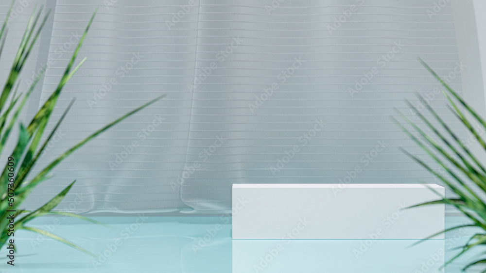 Poster mock up scene with geometric podium shape for display product, promotion and advertising. 3d renderi