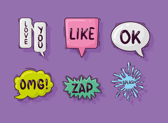 comic bubbles six icons