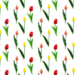 seamless pattern with tulips on a white background. Modern design for wallpapers, posters, banners.  hand drawn flowers illustration.