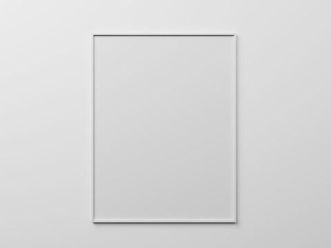 Horizontal simple frame mockup. One  blank frame hanging on wall painted white color. Blank photo frame mockup for your design. 3d rendering illustration.
