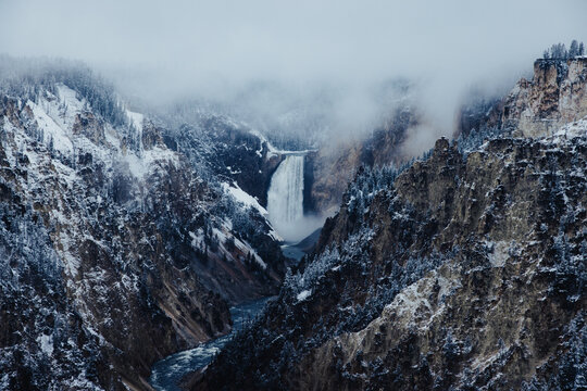 Lower Yellowstone Falls from Artist Point During a Cold Winter's Foggy Morning