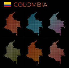 Fototapeta na wymiar Colombia dotted map set. Map of Colombia in dotted style. Borders of the country filled with beautiful smooth gradient circles. Authentic vector illustration.