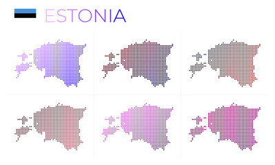 Estonia dotted map set. Map of Estonia in dotted style. Borders of the country filled with beautiful smooth gradient circles. Classy vector illustration.