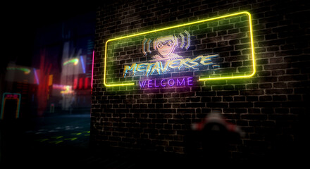 Cyberpunk city style intro with Metaverse theme 3d illustration