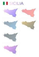 Sicilia dotted map set. Map of Sicilia in dotted style. Borders of the island filled with beautiful smooth gradient circles. Amazing vector illustration.