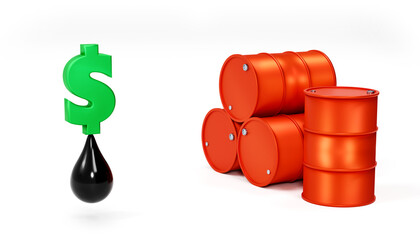 Red barrels of oil or fuel with dollar sign