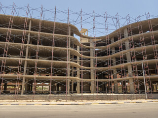 construction of a multi-storey building, scaffolding installed