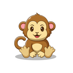Cute monkey sitting Vector Icon Illustration. Monkey Mascot Cartoon Character. Animal Icon Concept White Isolated. Flat Cartoon Style Suitable for Web Landing Page, Banner, Flyer, Sticker