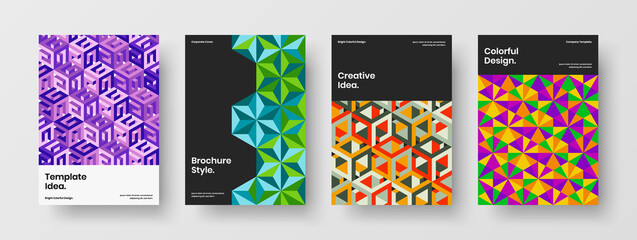 Amazing corporate brochure design vector layout collection. Simple mosaic shapes front page illustration set.