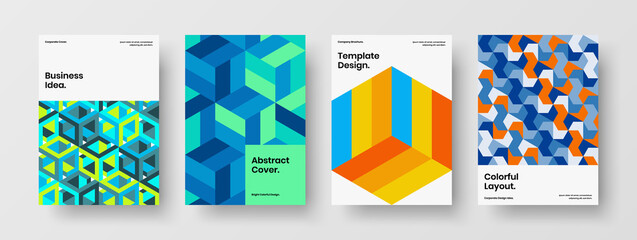 Obraz premium Creative corporate identity design vector layout set. Unique geometric hexagons leaflet illustration collection.