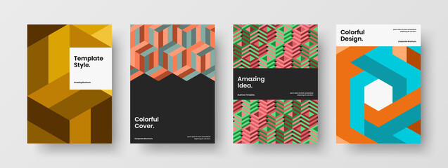 Amazing pamphlet A4 design vector template bundle. Bright geometric hexagons brochure concept composition.
