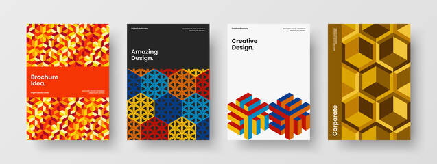 Naklejka premium Creative geometric tiles placard concept collection. Abstract flyer A4 design vector illustration composition.