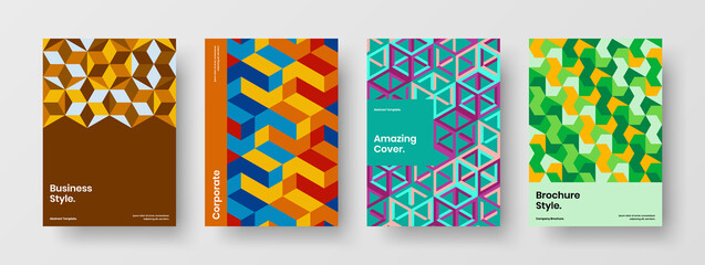 Fototapeta premium Trendy geometric shapes company identity illustration collection. Vivid handbill A4 vector design concept set.