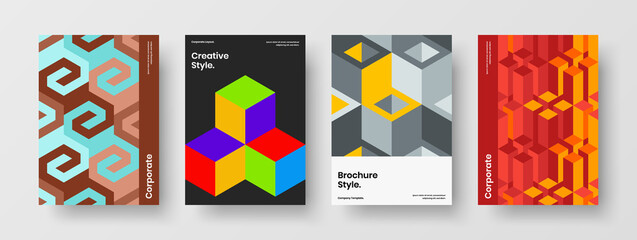 Colorful geometric tiles handbill illustration composition. Isolated brochure A4 design vector layout bundle.