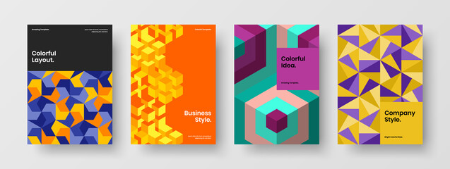 Vivid geometric shapes poster concept set. Simple presentation A4 vector design illustration composition.