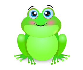 Vector illustration of a cute little frog. Little funny frog is sitting Isolated on white background in cartoon style.