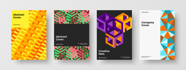 Fresh geometric tiles pamphlet template composition. Simple company identity A4 vector design illustration bundle.
