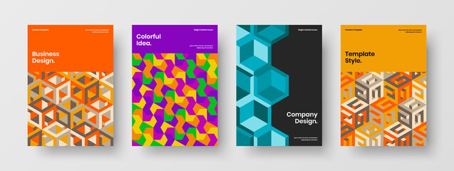 Modern leaflet design vector template composition. Colorful geometric shapes banner illustration collection.