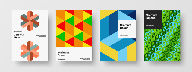 Modern front page vector design illustration composition. Clean geometric tiles leaflet template set.
