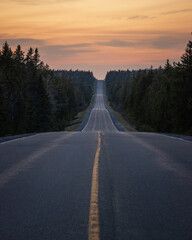 sunset on the highway straight forward line