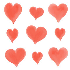 Set of hand-painted watercolor pink heart isolated on white background