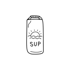 Waterproof bag for sup surfing in doodle style. Vector illustration on white background