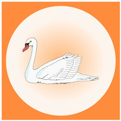The white swan symbol in orange square frame with circle