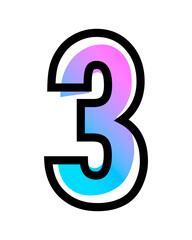 Vector number 3 with blue-purple gradient color and black outline