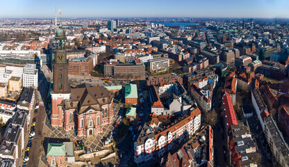 Obraz premium Hamburg City and the Michel as a landmark of the city from Top