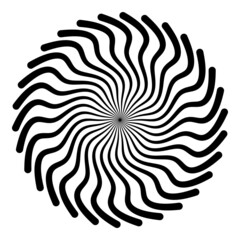 Radial curved lines on black background. Illustration.