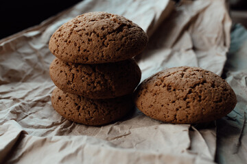 Bakery products. Homemade cookies with sugar on a paper background. Background image, copy space.