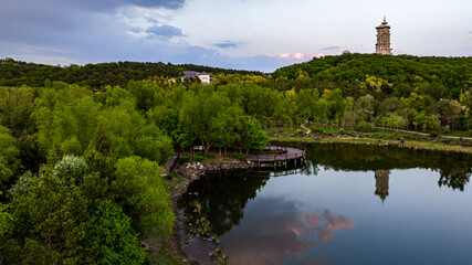 Spring scenery of Jingyuetan National Forest Park in Changchun, China