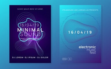 Neon dj party flyer. Electro dance music. Techno trance. Electronic sound event. Club fest poster.