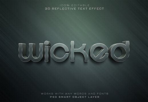 3D Glossy Text Effect Mockup with Reflective Metal Style
