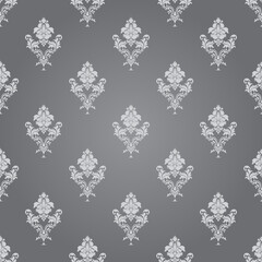 Vector silver damask seamless pattern element. Classical luxury old-fashioned damask ornament, royal Victorian seamless texture for wallpapers, textile, wrapping. Exquisite floral baroque template