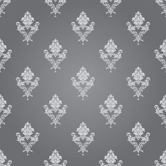 Vector silver damask seamless pattern element. Classical luxury old-fashioned damask ornament, royal Victorian seamless texture for wallpapers, textile, wrapping. Exquisite floral baroque template