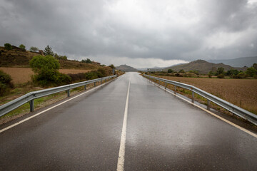 A-2602 paved road next to Undués-Pintano (Pintano) village, province of Zaragoza, Aragon, Spain