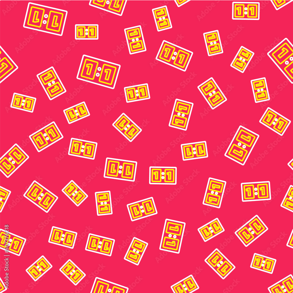 Poster line sport mechanical scoreboard and result display icon isolated seamless pattern on red background