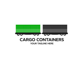 Railway Express containers logo design. Freight train with cargo containers railway, station transport logistic distribution goods is industry transportion business conceptvector design and illustrati