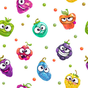Seamless pattern with funny cartoon fantasy fruits