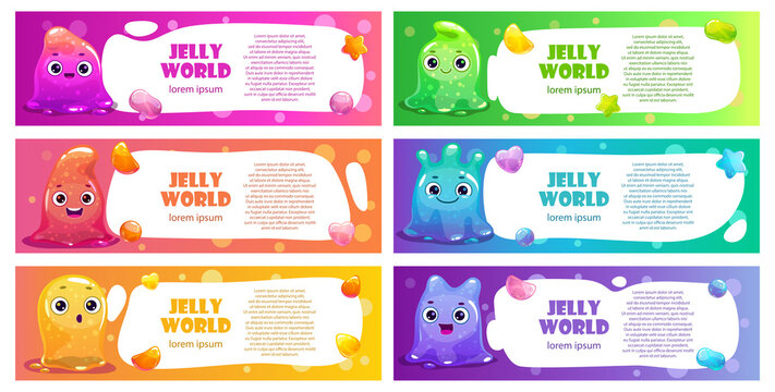 Set of long banners with colorful slime monsters
