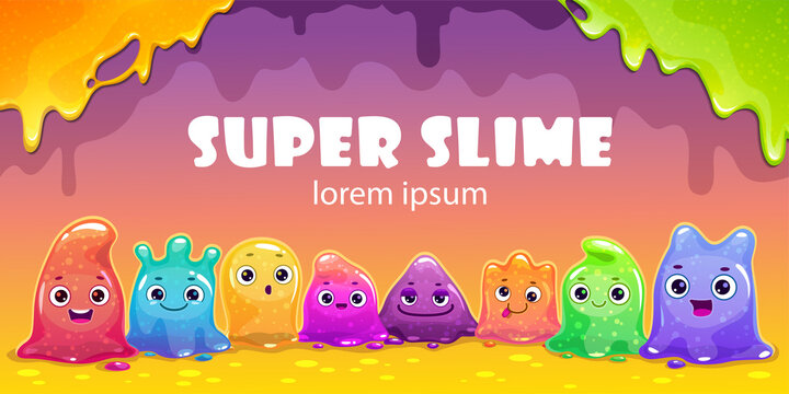 Cute childish banner with tiny slime monsters