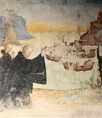 San Maiolo abate di Cluny salva miracolosamente dei navigatori; affresco di Bernardino Lanzani nella Basilica del Santissimo Salvatore a Pavia