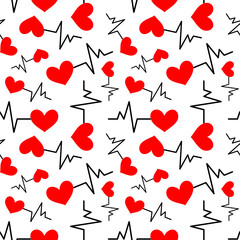 Fototapeta na wymiar Seamless background with heartbeat symbol. Vector illustration
