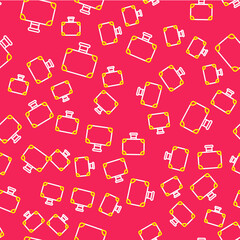 Line Suitcase for travel icon isolated seamless pattern on red background. Traveling baggage sign. Travel luggage icon. Vector