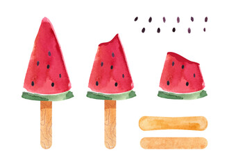 Juicy watermelon ice cream. Watercolor effect vector