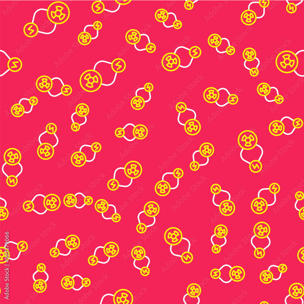 Poster line radioactive exchange energy icon isolated seamless pattern on red background. radioactive toxic