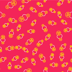 Line Radioactive exchange energy icon isolated seamless pattern on red background. Radioactive toxic symbol. Radiation hazard sign. Vector