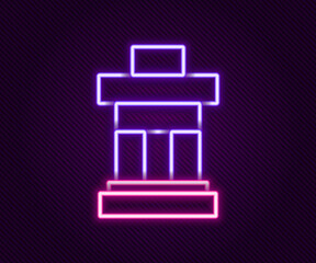Glowing neon line Inukshuk icon isolated on black background. Colorful outline concept. Vector
