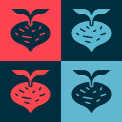 Pop art Fresh beet with leaf icon isolated on color background. Natural Root. Vegetable Ingredient for food. Vector